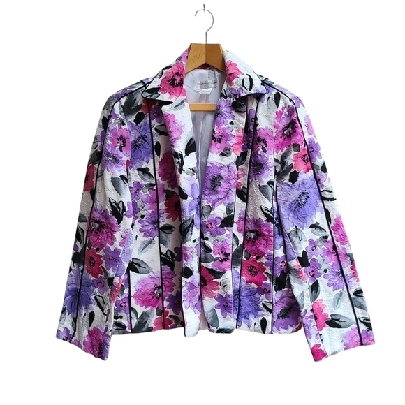 Textured Floral Blazer / Jacket in Bright Pastels ~ Size XL Petite - Picture 1 of 6